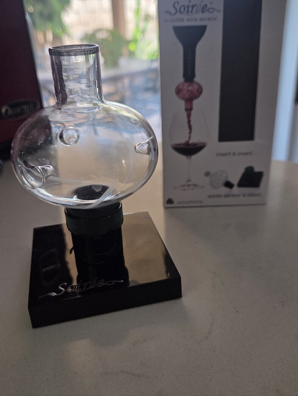 Soirée Clear Glass Wine Aerator Stand - Black Base